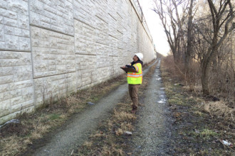 Inspection of a large retaining wall